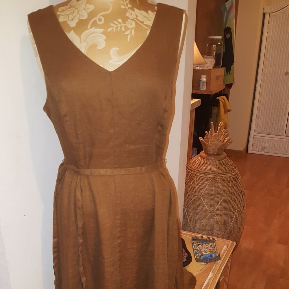 LINEN BLEND CAMEL JUMPER DRESS 14